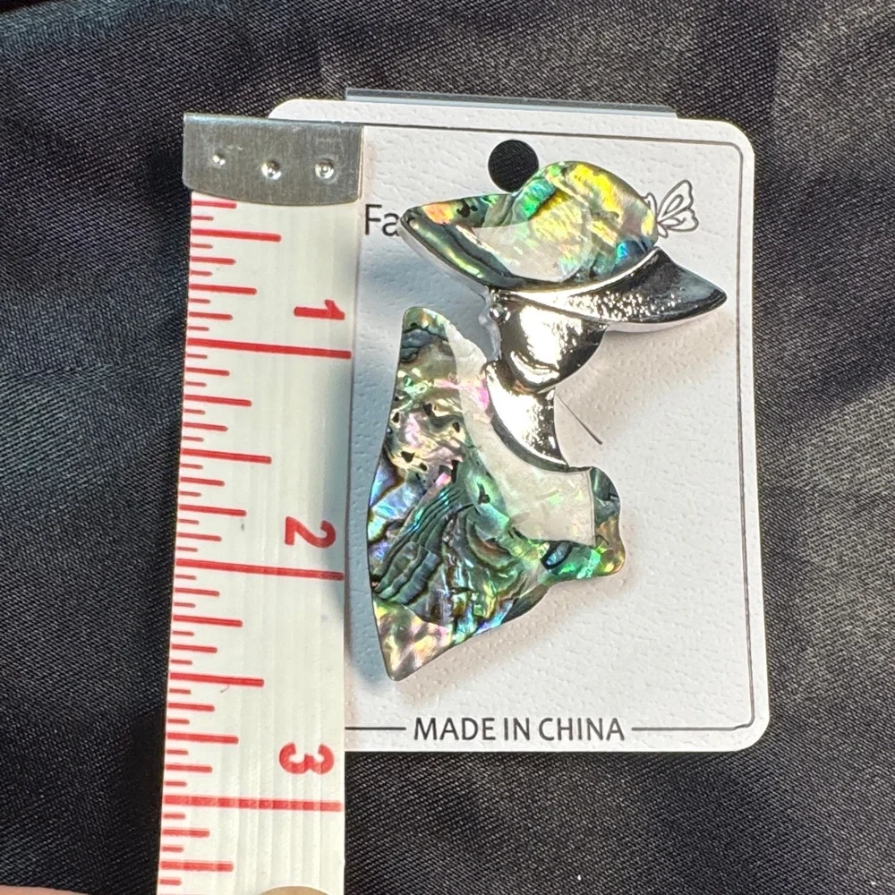Abalone Shell Lady Silhouette Brooch — Iridescent Green Accent - Picture 2 of 2